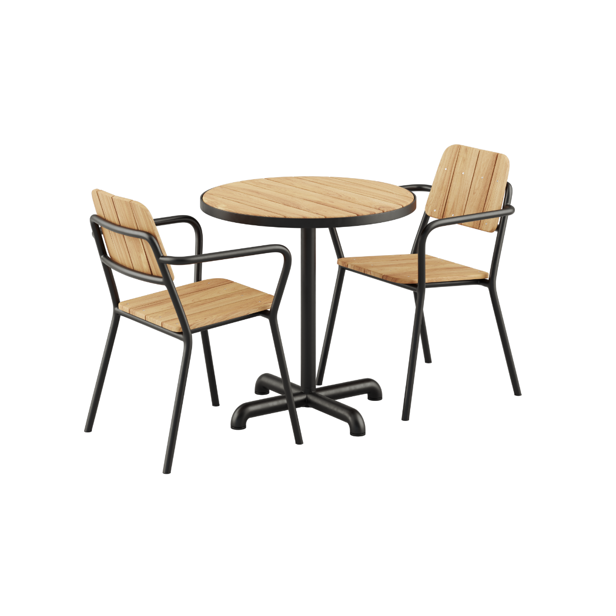Kirra Cafe Table & 2 Kirra Patio Chair - Noir